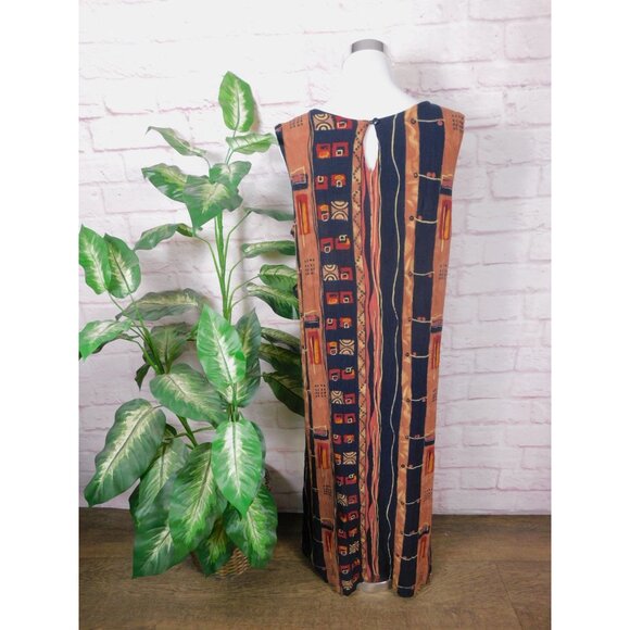 Sag Harbor Vtg Sleeveless Tribal Print Maxi Dress Brown Boho Large - Picture 6 of 11